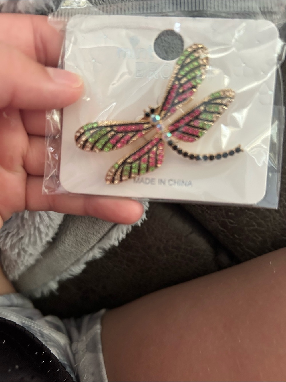 4/$50 Dragonfly Rhinestone Brooch - Pink & Green Accent